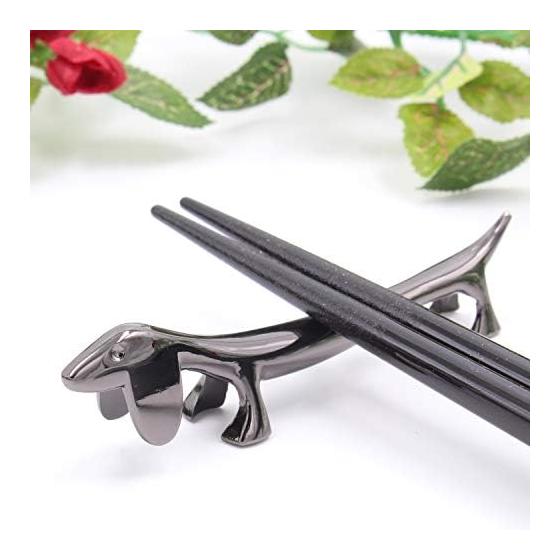 Smiti Animal Chrome Chopstick Rests / Knife Rests, Set of 5 (Dachshund, Black)