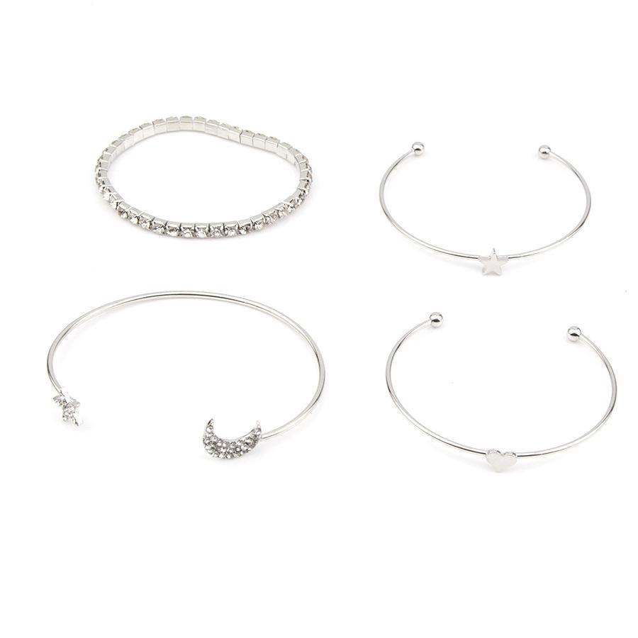 

Полный бриллиантовый браслет с пятиконечной звездой и луной, модный персонализированный браслет из четырех частей серебряный