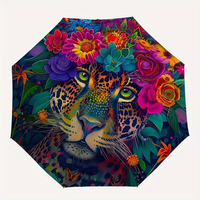 

1pc Floral Leopard PrintAutomatic Folding Umbrella, Portable & Foldable Design with 8 Ribs, Casual Outdoor Accessory yy250804165