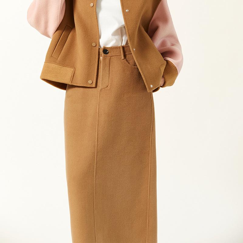 

2023 Autumn/Winter Wool Double-Faced Mid-Length Slit Skirt M