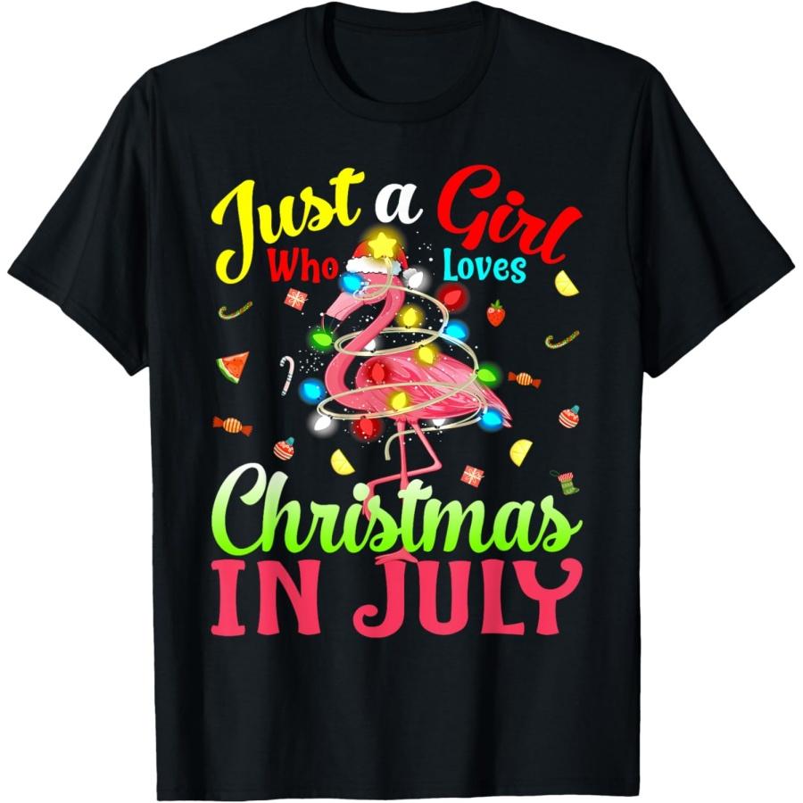 Just A Girl Who Loves Christmas In July Flamingo Girl T-Shirt S