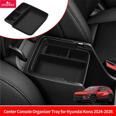 Smabee voor Hyundai Kona 2024-2026 Siliconen Auto Armleuning Bodem Opbergbakje Mat Interieur Accessoires Zwart