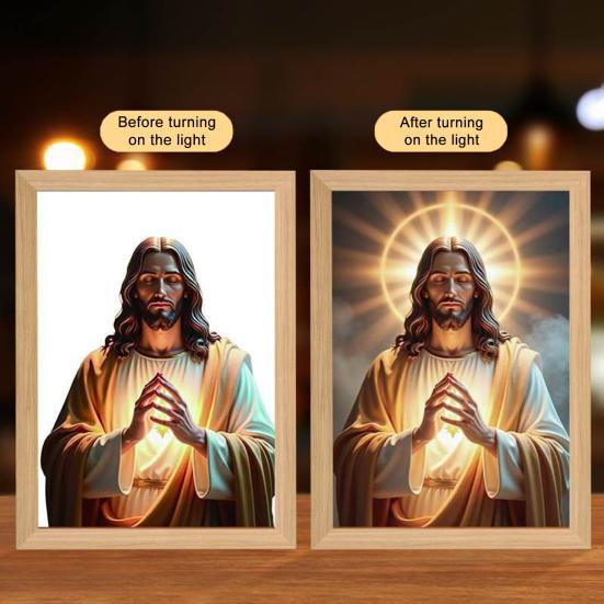 Świecąca Ramka na Zdjęcia Światło LED Sztuka Religijna Lampka Nocna do Domu Dekoracja Ścian i Blatów Światła Dekoracyjne Urodziny Boże Narodzenie Wielkanoc Dekoracje Świąteczne