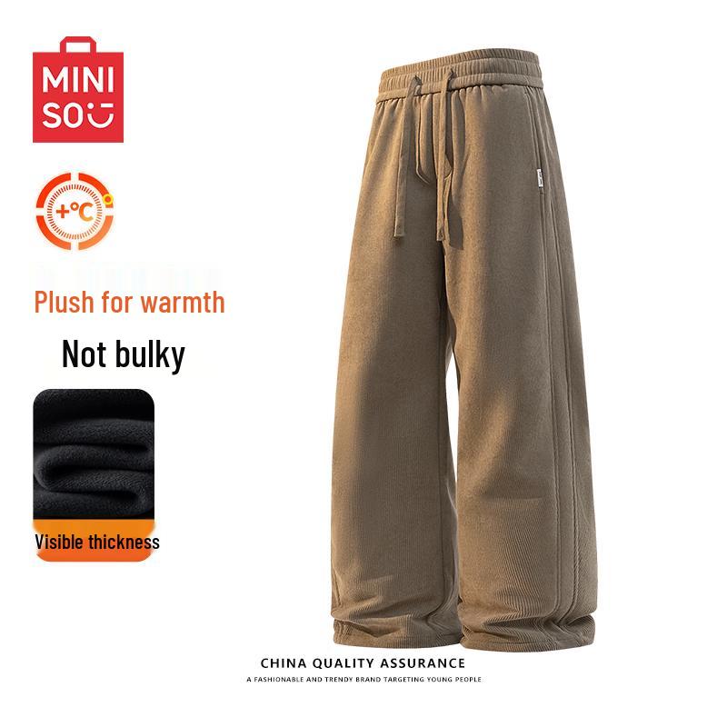 MINISO Men's Winter Warm Chenille Fleece-Lined Straight-Leg Pants