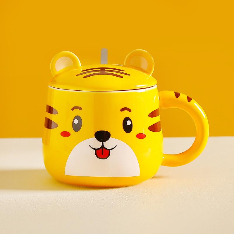 Cartoon Super Cute Little Tiger Mug Tiger Year Ceramic Water Cup with Lid and Spoon Home Office Breakfast Coffee Cup