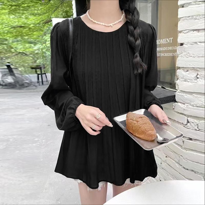 ZANZEA Women Casual Round Neck Solid Color Loose Long Sleeve Blouse
