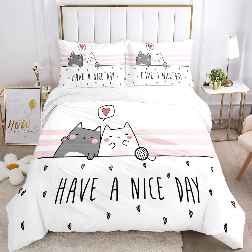 Comforter Fashion Cartoon Bedding Set Cat Dog Animal Soft And S For Teens Boys Single/Twin/Queen/King