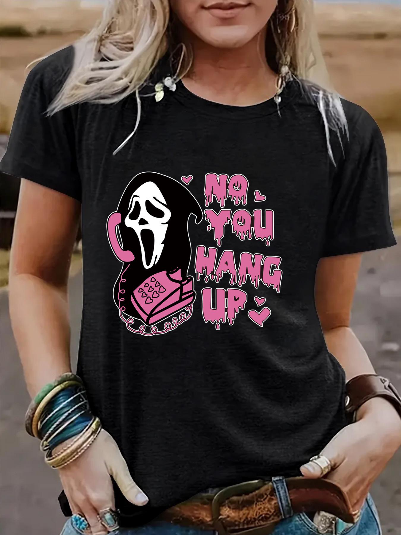 

Хелловінська жіноча повсякденна літня футболка з принтом привида Small чорний