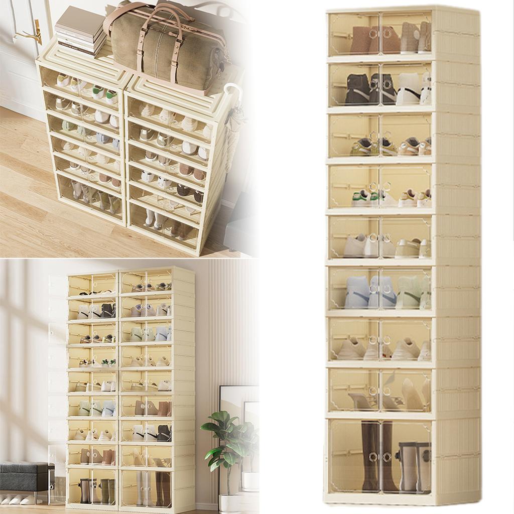 Clear Shoe Storage Cabinet Foldable 8 Layers Shoe Container Box Easy Assembly Large Size Shoe Rack Stackable Shoe Rack Organizer