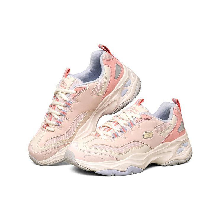 Skechers DLites 4.0 Fabric Synthetic Leather Lace-Up Shock Absorbing Durable Breathable Low-Top Dad Shoes Women sneaker Dark-Pink Purple 149492-MVPR