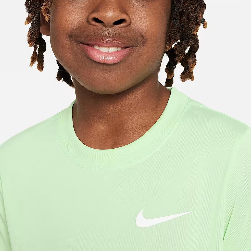 Nike Koszulka z krótkim rękawem Dri-FIT Legend w jednolitym kolorze z okrągłym dekoltem Casualowa Dziecięca Top Jasnozielona DX9537-376