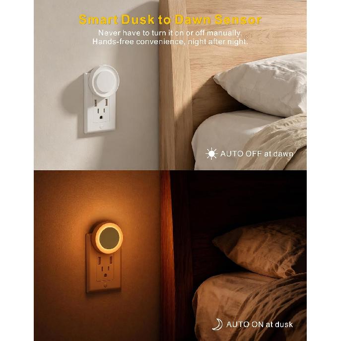 YUNLEX 2 Pack Amber Night Light Plug into Wall, Eye-Care Glow for Kids