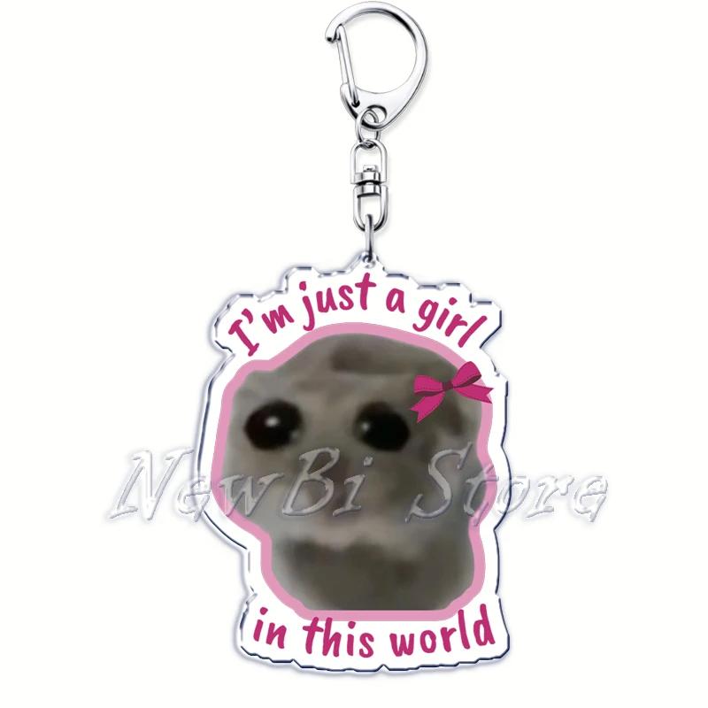 Fun Meme Im Just A Girl Sad Hamster Key Chain Keychains Ring for Accessories Bag Funny Pendant Keyring Jewelry Fans Gifts