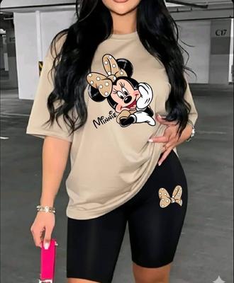 Unisex Disney Minnie Cartoon Print T-shirt Koppel Zomer Katoen Man Vrouw Korte Mouw Casual Top Streetwear Grafisch T-shirt Vintage