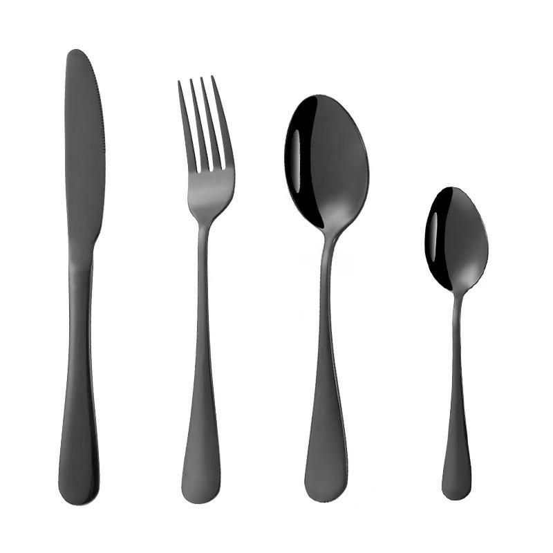 410 Stainless Steel Western Cutlery Set: Steak Knife, Fork, Spoon, Dessert Spoon - 4-Piece Set for Home or Hotel.