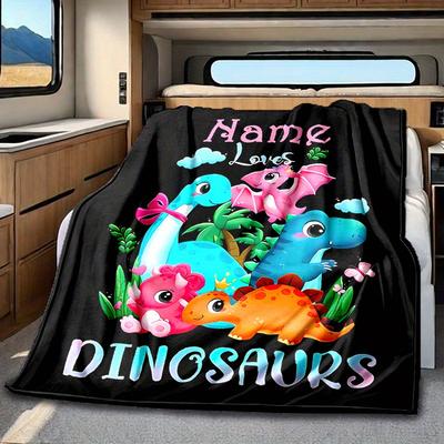 Dinosaurs Blanket Personalized Name Soft Comfortable Stylish Blanket Car Blanket Perfect For Travel Camping Outdoor Home Suitable For All Seasons