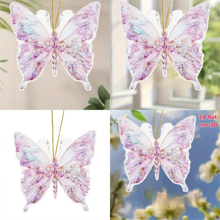 Crystal Like Colorful Butterfly Hanging Ornament 2D Flat Acrylic Pendant Bag Charm for Car Rear Mirror and Home Decors