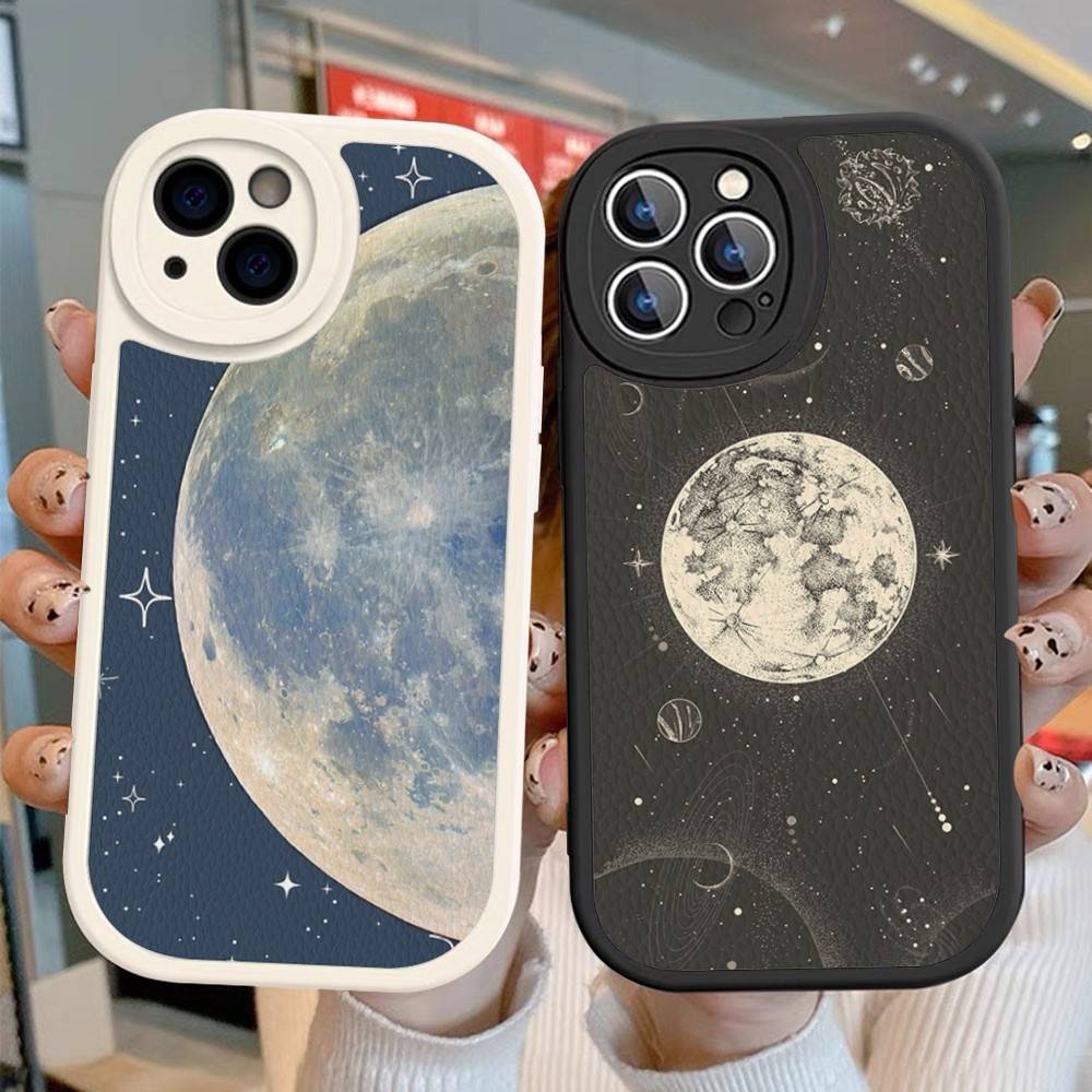 Coque de téléphone populaire style INS Lune Cuir Rigide Pour IPhone 16 15 14 13 12 Mini 11 14 Pro Max Xs X Xr 7 8 Plus Fundas