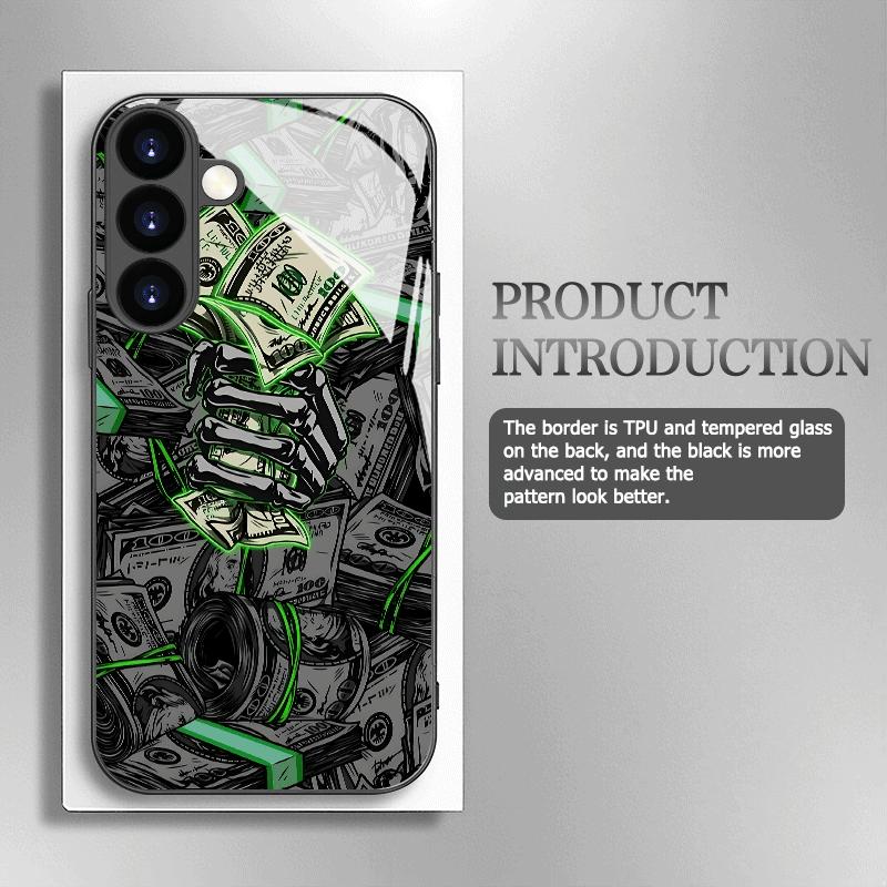 Creative Money Tempered Glass Phone Case Suitable for Samsung Galaxy S26 S25 S24 S23 S22 S20 FE/Ultra/Plus5G Anti Drop