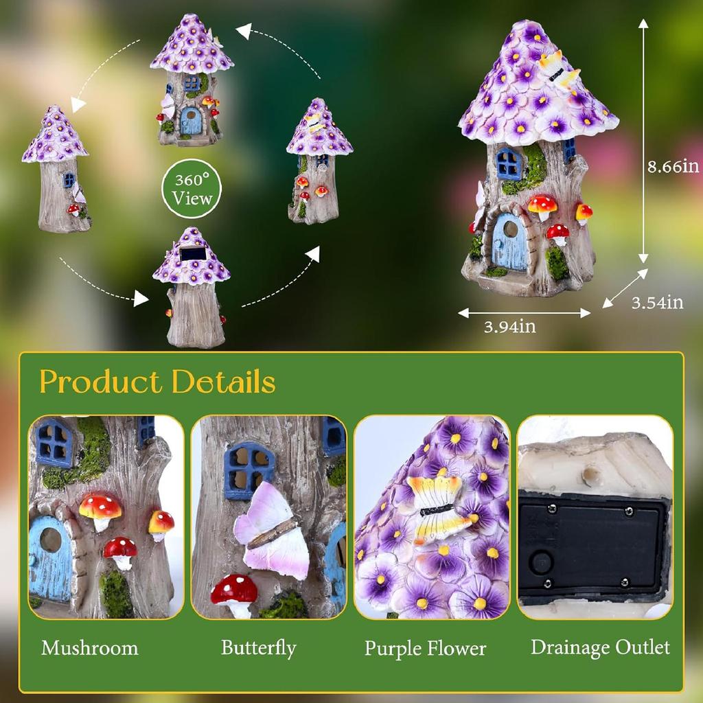 Solar Mushroom Lights Resin Crafts Garden Sculpture Unique Dollhouse Art Outdoor Decor Accessories for Home Lawn Garden Patio