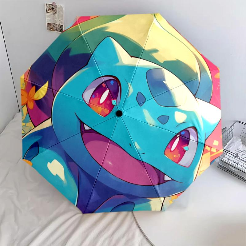 Bulbasaur-Muster, automatisch faltbarer Regenschirm, tragbares und faltbares Design, 8 Speichen, ein Weihnachts- oder Geburtstagsgeschenk.