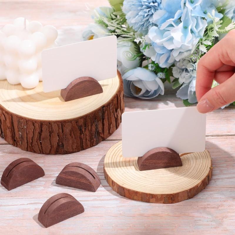 10Pcs Wooden Table Number Stands Decorative Semicircle Wood Note Memo Photo Holder For Postcard Picture Note Memo Sheet Display