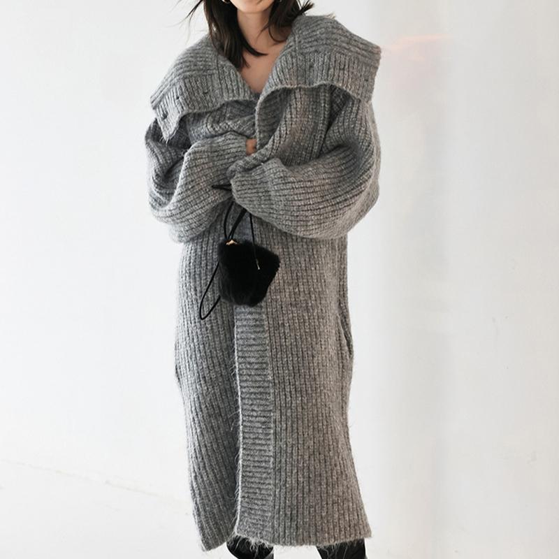 Herbst Frühling Cardigan Mäntel Damen Unifarben Langarm Locker Vintage Gestrickt Sanft Knöchellang Temperament Damen Streetwear