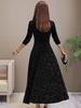 Spring Autumn New Style Elegant High-End Evening Gown Velvet Midi Dress for Women
