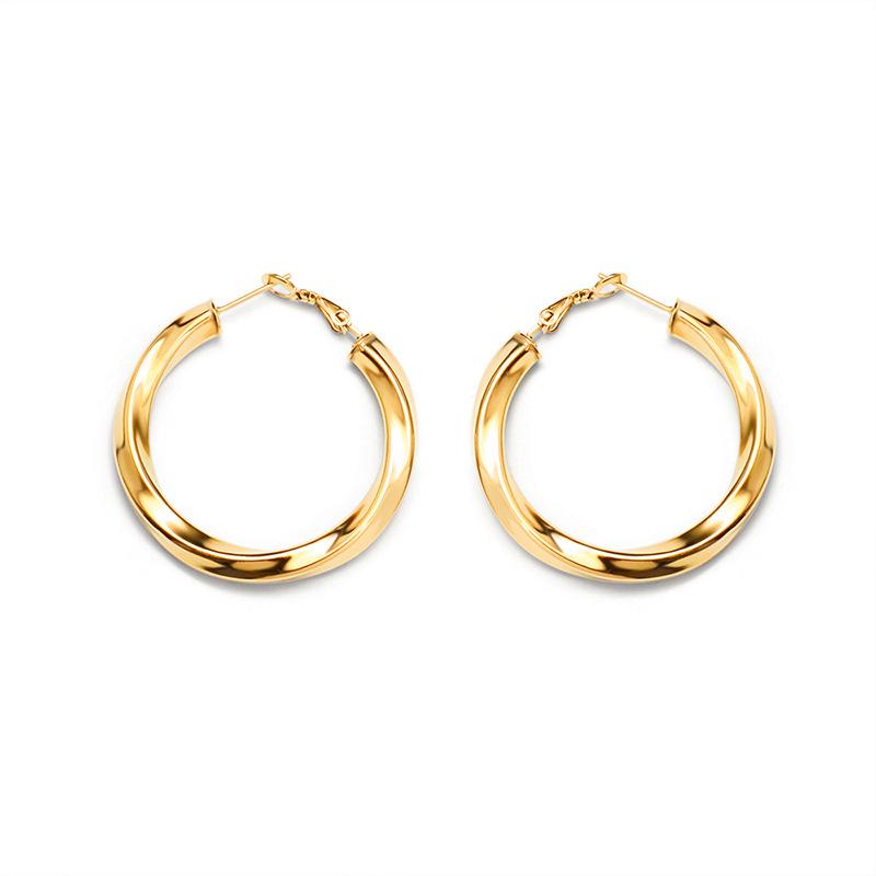 18K Gold-Plated Titanium Steel Twisted C-Shaped Earrings - Hong Kong Style