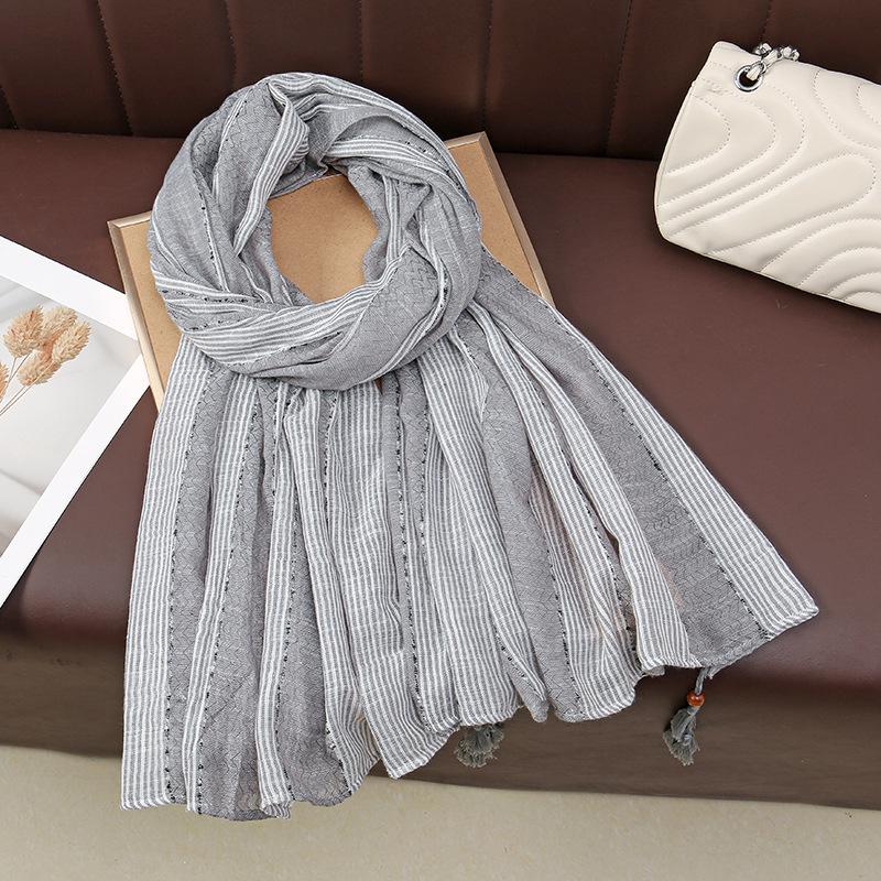 New Polyester Contrast Striped Tassel Long Scarf Spring and Autumn Hot Selling Versatile Soft Scarf Women's Shawl Headscarf