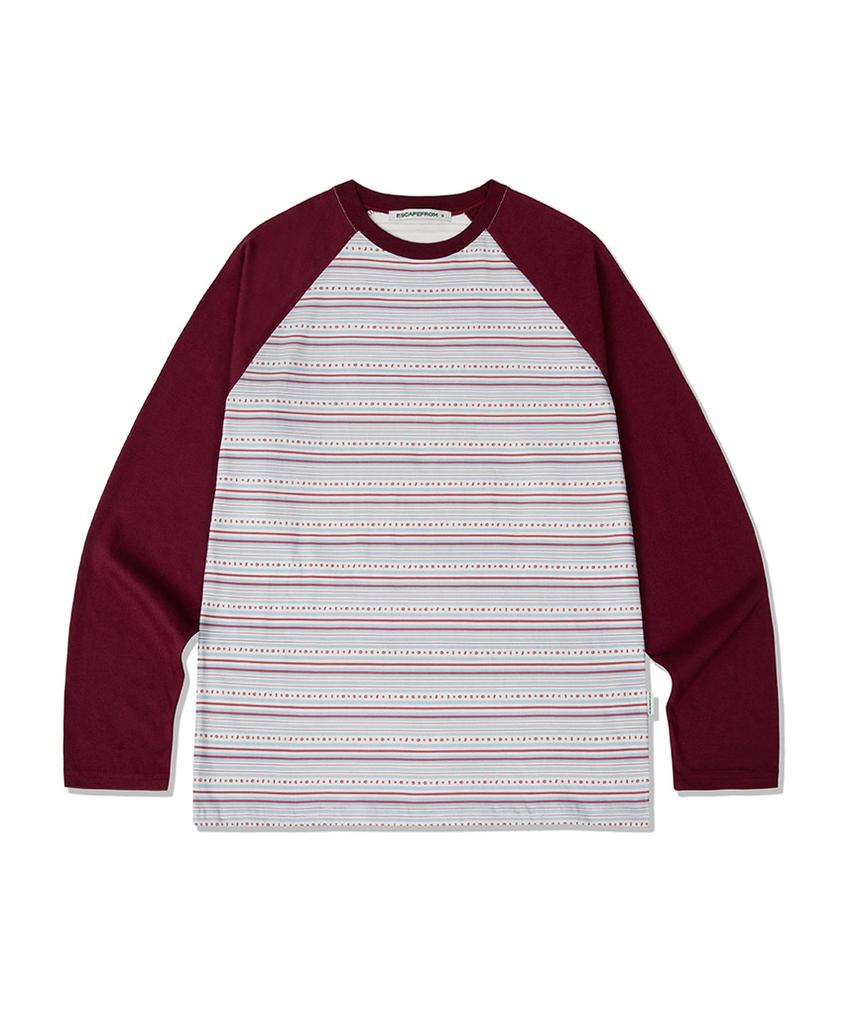 ESCAPEFROM Burgundy Star Logo Stripe Full Print Long Sleeve
