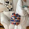 Color Plush Dots Women's Bento Handbags Retro Design Female Fluffy Bucket Bags Large Capacity Shoulder Bag Purse Casual Tote
