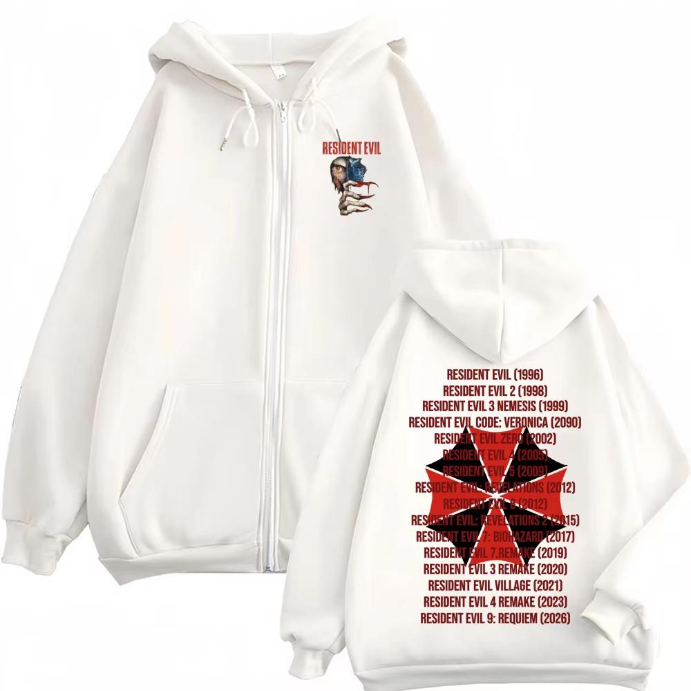 Resident Evil Requiemm Zipper Hoodie Fashionable Violent Aesthetics Retro Street Style Printed Pattern Hoodie Daily Dressing