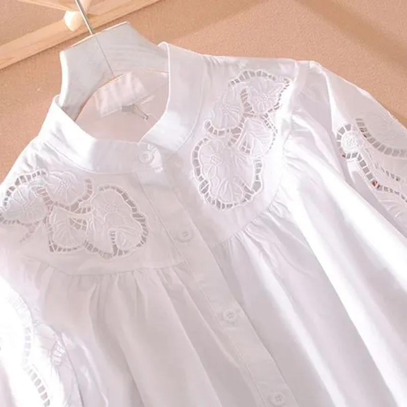 Cotton Shirt Women Summer Oversize Loose Casual Embroidery Loose Casual Soft Loose Shirt Top