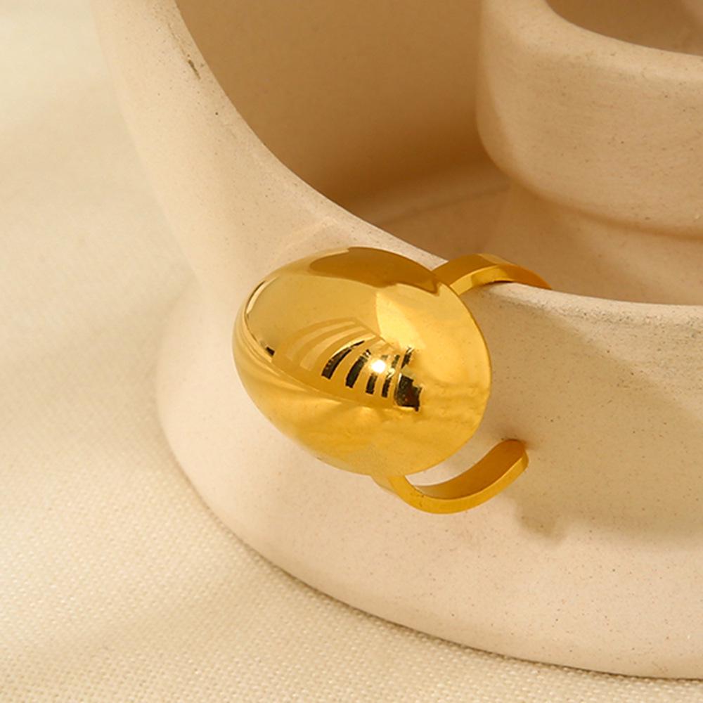 18K Gold Plated Oval Open Ring - Minimalist, Waterproof, Polished Stainless Steel Jewelry for Women