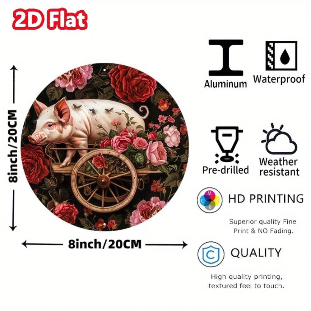 Pig Floral Wreath Metal Tin Sign Waterproof Print Wall Art Home Decor