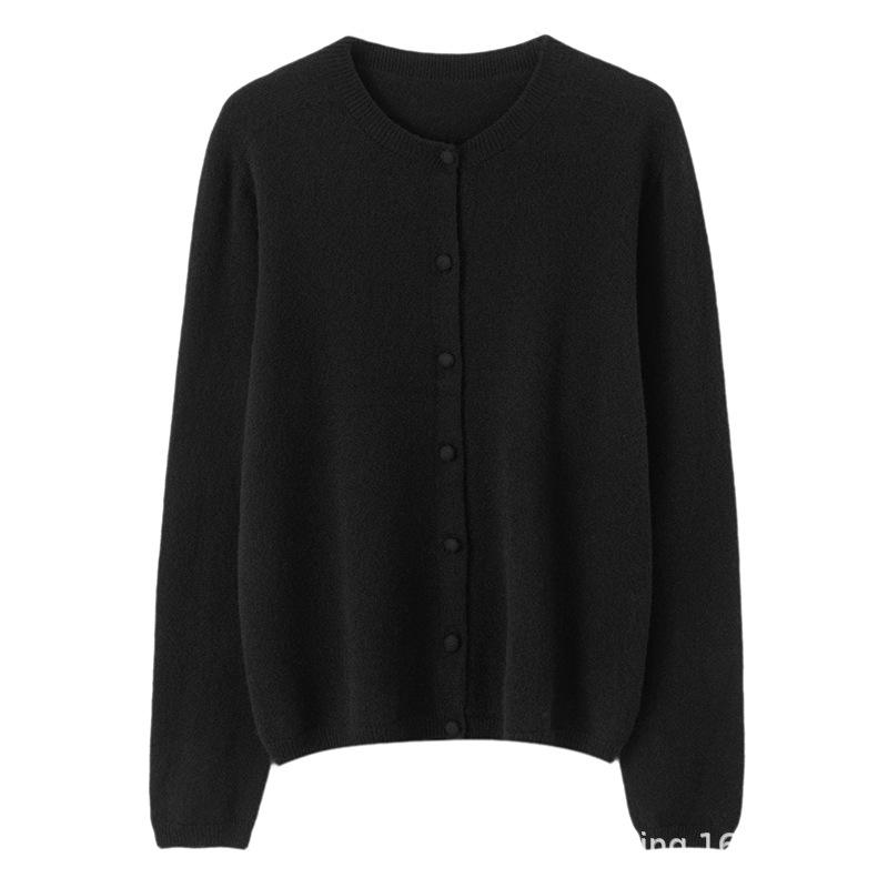 Cárdigan de Mujer 100% Cachemira de Manga Larga con Cuello Redondo y Botones - Color Sólido Sin Costuras para Otoño