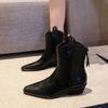 Fashion 2024 Autumn/winter Women Boots Genuine Leather Western  Women Shoes Pointed Toe Chunky Heel Chelsea Boots Retro Ankle Boots