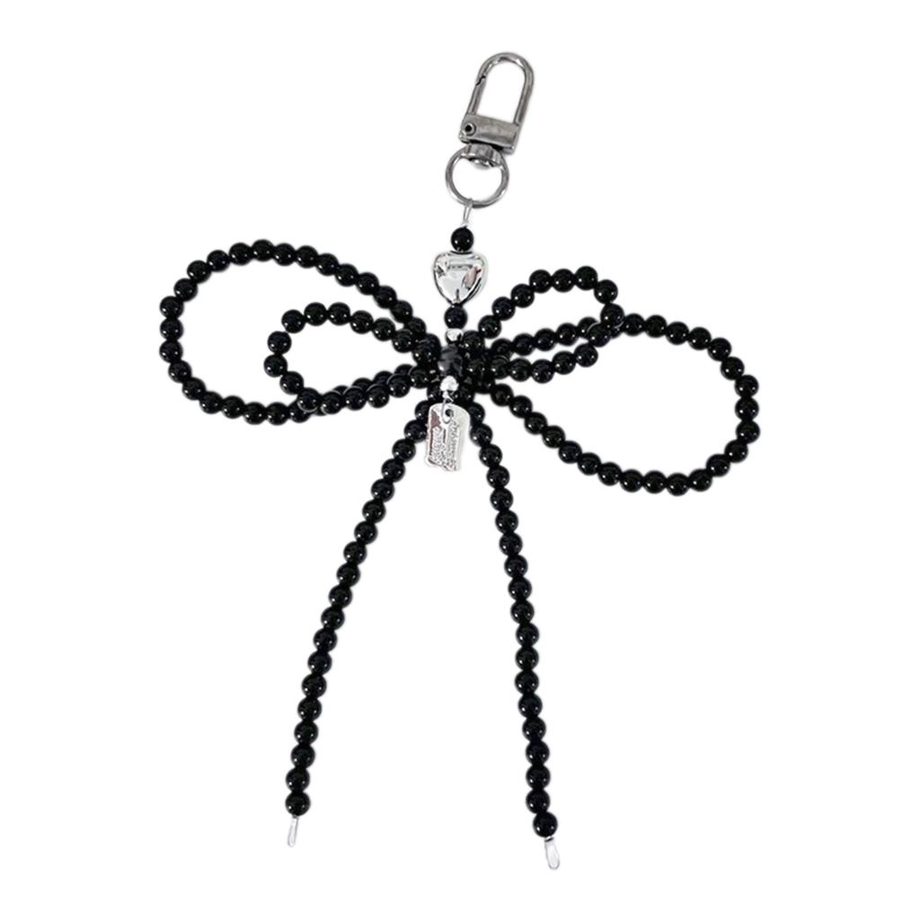 Elegant Bowknot Keychain Charm Silver Heart Pendant Woman Accessories Fashion Bag Charm Beaded Key Pendant for Key Bag
