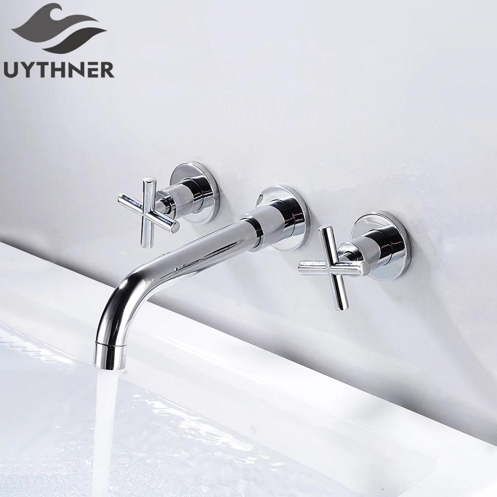 Brushed Golden Basin Faucet Wash Basin Sink Faucet Bathroom Basin Taps Wall Mounted Hot Cold Water Mixer Tap Bathtub Mixer