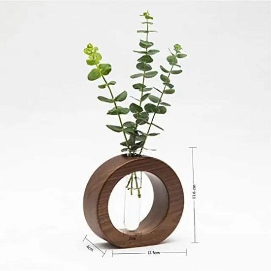 Wooden 1 Glass Test Tube Home Decor Planter Modern Flower Vase with Wood Stand Plant Propagation
