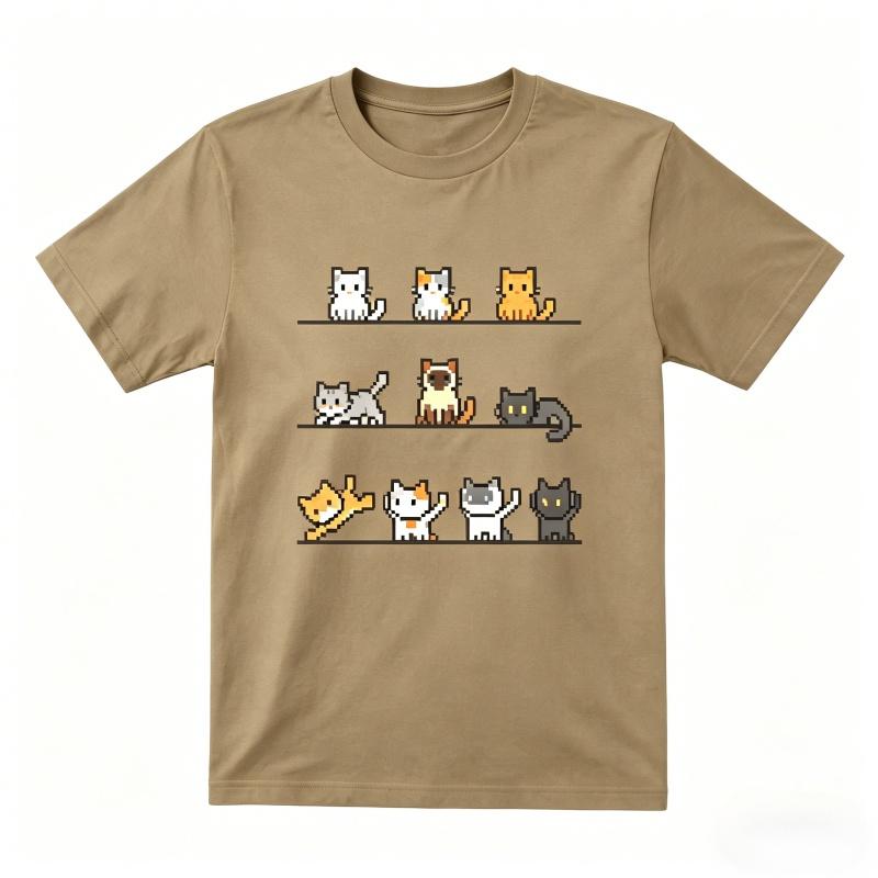 Retro Pixel Cats Collection Graphic T Shirt Unisex Women Casual Short Sleeve Cotton Oneck Tees Cute Kitten Lover Casual Tops