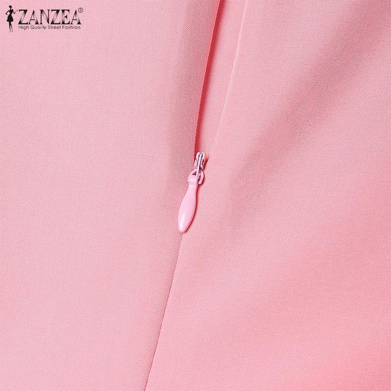 ZANZEA Damen Lässig Rundhals Kurzarm Sommer Patchwork Spitzenkleid