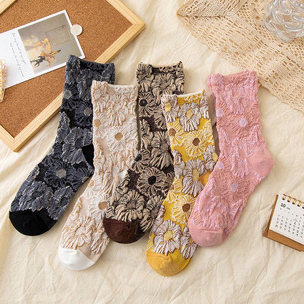 

Трехмерный Подсолнух Модный Дизайн Женские Носки Чулочно-носочные изделия в Корейском Стиле Носки средней длины Хлопок