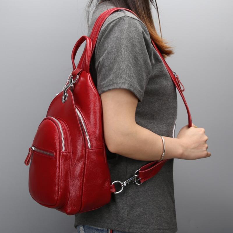 Genuine Leather Small Backpack Top Layer Cowhide Chest Bag Fashion Women's Backpack Multi-layer Anti-theft Women's Bag