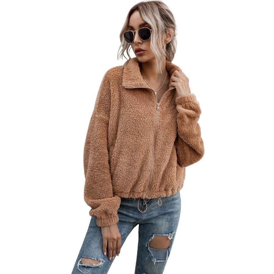 Autumn Winter Double-sided Velvet Short Plush Coat Top Women's Fashion Hoodie Jacket