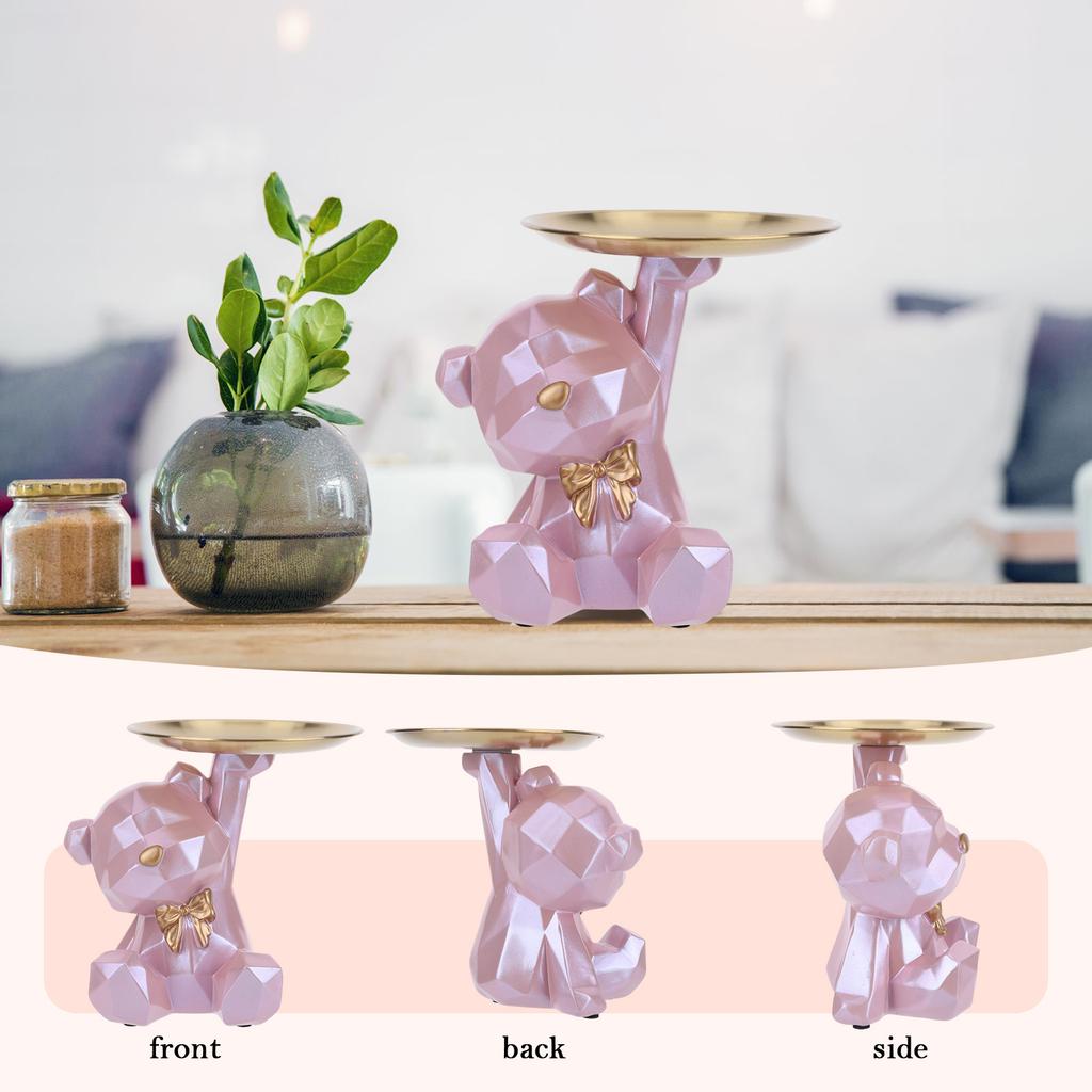 Bear Storage Tray Geometric Bear Key Bowl Multifunctional Key Holder Figurine Decorative Jewelry Candy Tray for Tabletop Decor