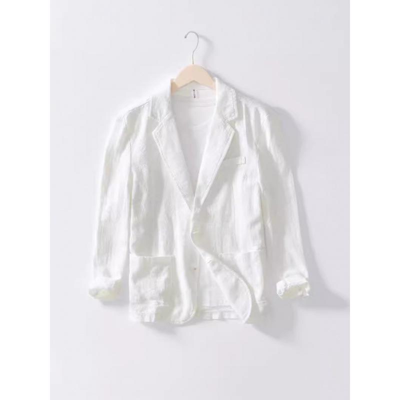 Casaco de fato masculino casual de algodão e linho de cor sólida de camada única