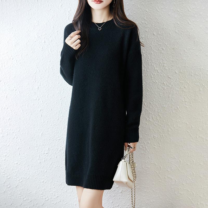 Women Sweater Dress 100% Wool MODERN NEW SAGA O-neck Knit Long Pullover Winter Jumpers Wool Long Dress Female