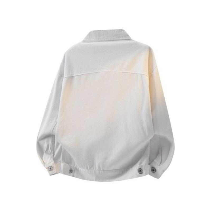 Mens Solid White Denim Jacket Button Down Casual Coat